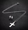 Women's Stainless Steel Cross Pendant Necklace And Earrings Set With Geometric Electroplated Design