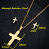 Women's Stainless Steel Cross Pendant Necklace And Earrings Set With Geometric Electroplated Design