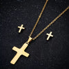 Women's Stainless Steel Cross Pendant Necklace And Earrings Set With Geometric Electroplated Design