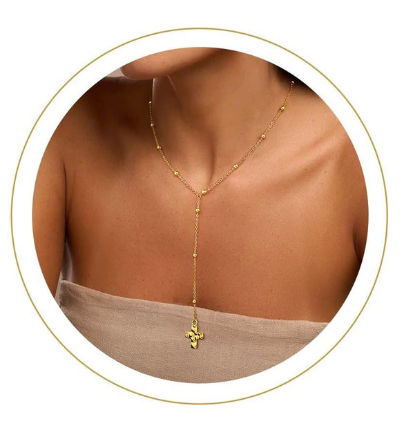 Women's Stainless Steel Cross Pendant Necklace With Geometric Clavicle Chain Electroplated Light Luxury Elegant Layered Style