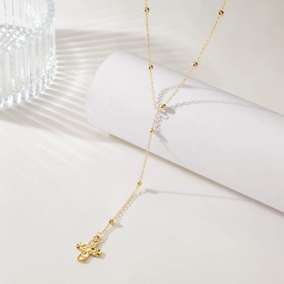 Women's Stainless Steel Cross Pendant Necklace With Geometric Clavicle Chain Electroplated Light Luxury Elegant Layered Style