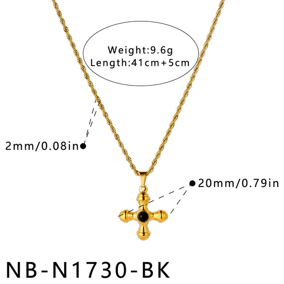 Women’s Stainless Steel Cross Pendant Necklace With Natural Stone Design Geometric Style And 18K Vacuum Plated Finish