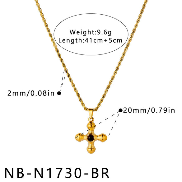 Women’s Stainless Steel Cross Pendant Necklace With Natural Stone Design Geometric Style And 18K Vacuum Plated Finish