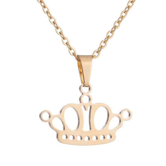 Women's Stainless Steel Crown Necklace And Earrings Jewelry Set With Electroplated Finish And Simple Elegant Design Wholesale