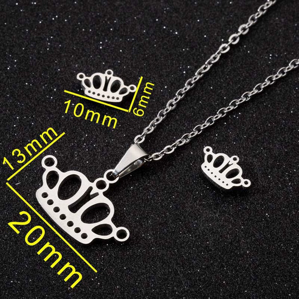 Women's Stainless Steel Crown Necklace And Earrings Jewelry Set With Electroplated Finish And Simple Elegant Design Wholesale
