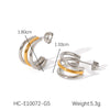 Women's Stainless Steel Cshaped Threelayer Line Geometric Electroplated Earrings