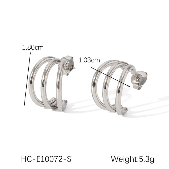 Women's Stainless Steel Cshaped Threelayer Line Geometric Electroplated Earrings