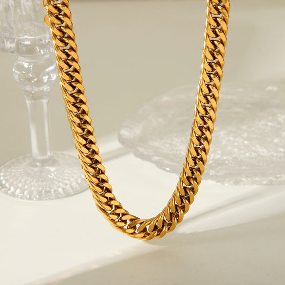 Women's Stainless Steel Cuban Chain Necklace With Geometric Pattern And Electroplating Treatment Y2k Style Non Fading