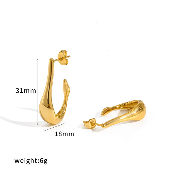 Women's Stainless Steel Curved Hook Earrings With Geometric Fishhook Shape And Pvd Vacuum Gold Plated Finish Non Fading Fashion Jewelry