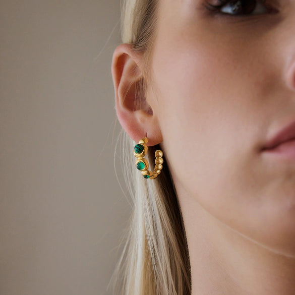 Women's Stainless Steel Cwave Stud Earrings With Natural Stone And Geometric Plated Design