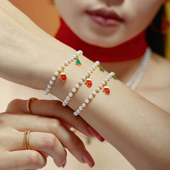 Women's Stainless Steel Deer And Christmas Tree Necklace And Bracelet Set With Imitation Pearl Accents Electroplated Cute Animal Jewelry Gift
