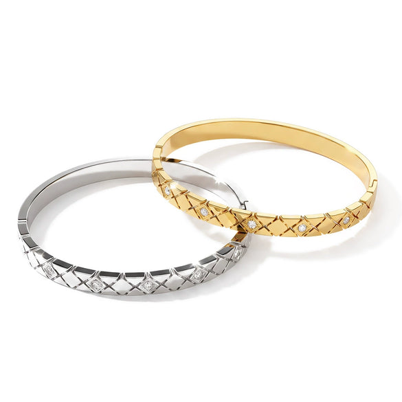 Women's Stainless Steel Diamond Pattern Bracelet With Zircon Inlay Minimalist Design And Vacuum Electroplated Finish