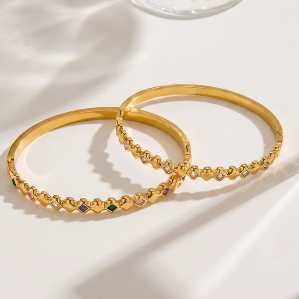 Women's Stainless Steel Diamond Pattern Bracelet With Zircon Inlay Simple Plated Fashion Jewelry Wholesale