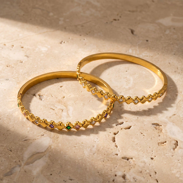 Women's Stainless Steel Diamond Pattern Bracelet With Zircon Inlay Simple Plated Fashion Jewelry Wholesale