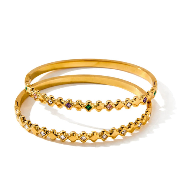 Women's Stainless Steel Diamond Pattern Bracelet With Zircon Inlay Simple Plated Fashion Jewelry Wholesale