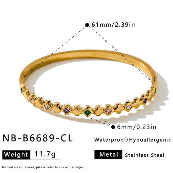 Women's Stainless Steel Diamond Pattern Bracelet With Zircon Inlay Simple Plated Fashion Jewelry Wholesale