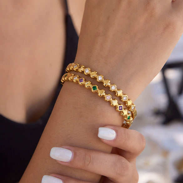 Women's Stainless Steel Diamond Pattern Bracelet With Zircon Inlay Simple Plated Fashion Jewelry Wholesale