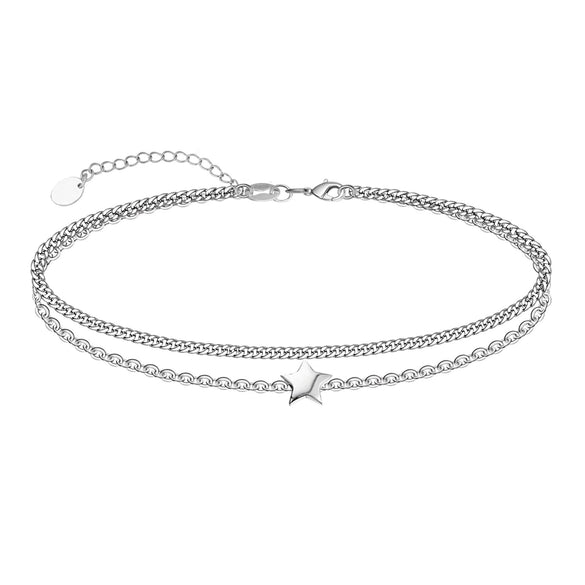 Women's Stainless Steel Double Layer Anklet With Rice Bead Magic Chain Cuban Link And Paper Clip Chain Geometric Simple Fresh Style