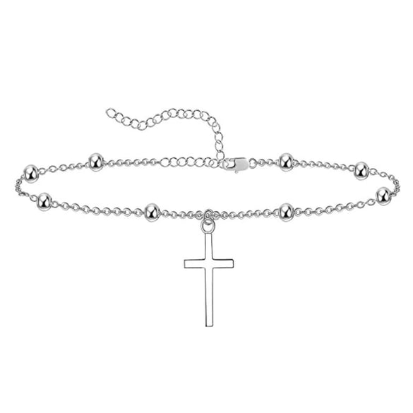 Women's Stainless Steel Double Layer Anklet With Rice Bead Magic Chain Cuban Link And Paper Clip Chain Geometric Simple Fresh Style