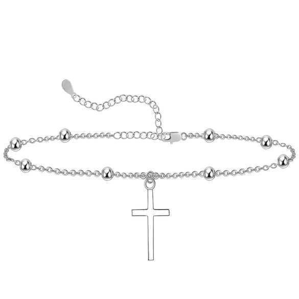 Women's Stainless Steel Double Layer Anklet With Rice Bead Magic Chain Cuban Link And Paper Clip Chain Geometric Simple Fresh Style