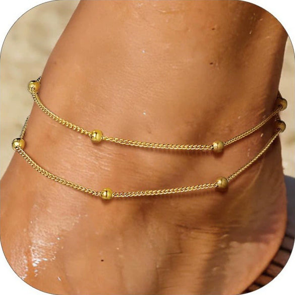 Women's Stainless Steel Double Layer Anklet With Snake Bone And Paperclip Chain Geometric Simple Casual Foot Jewelry