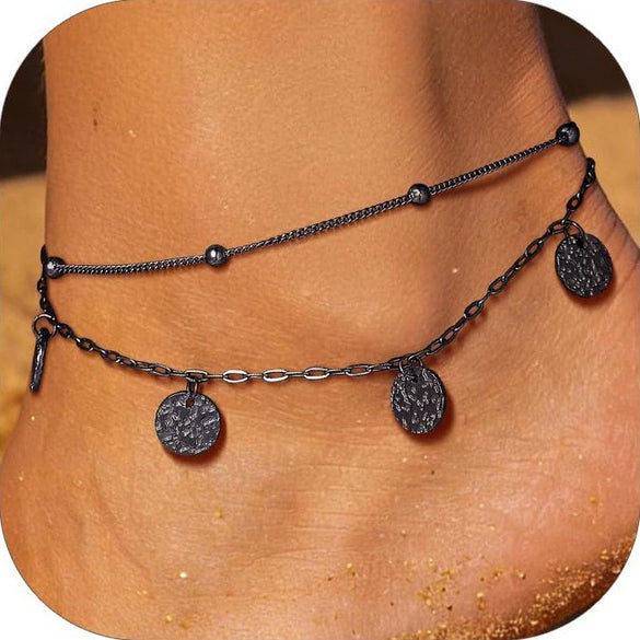 Women's Stainless Steel Double Layer Anklet With Snake Bone And Paperclip Chain Geometric Simple Casual Foot Jewelry