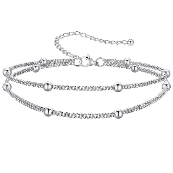 Women's Stainless Steel Double Layer Anklet With Snake Bone And Paperclip Chain Geometric Simple Casual Foot Jewelry