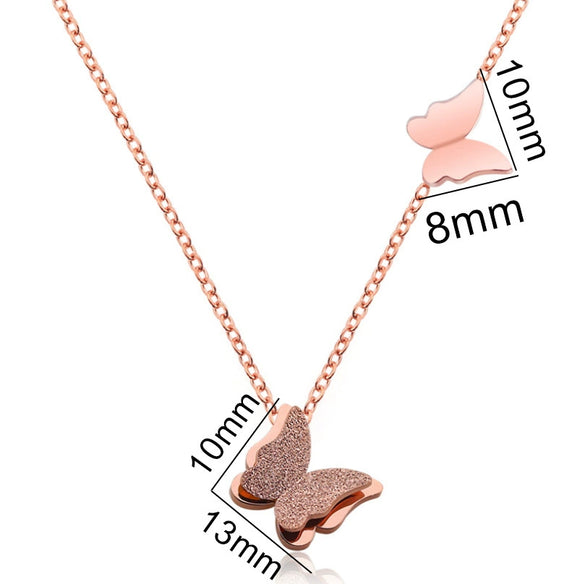 Women's Stainless Steel Double Layer Butterfly Pendant Necklace With Electroplated Ochain Design Fairy Style Jewelry