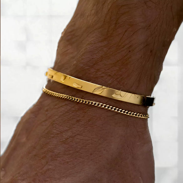 Women's Stainless Steel Double Layer Geometric Chain Bracelet Simple Retro Stackable Everyday Electroplated Jewelry