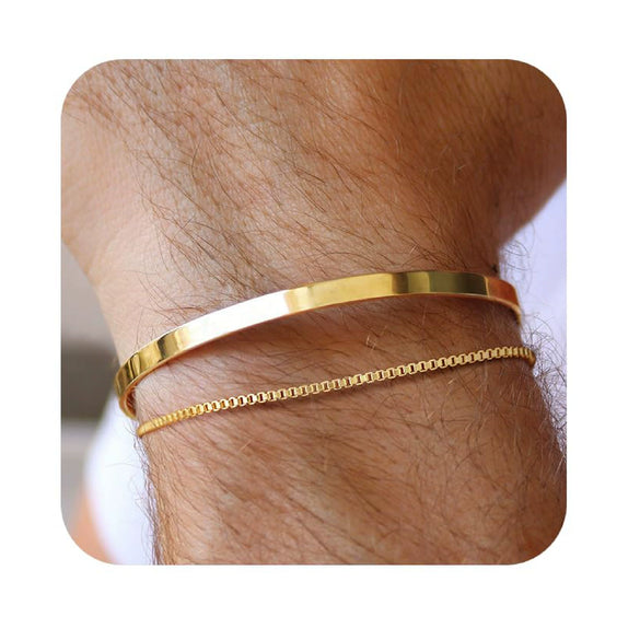 Women's Stainless Steel Double Layer Geometric Chain Bracelet Simple Retro Stackable Everyday Electroplated Jewelry