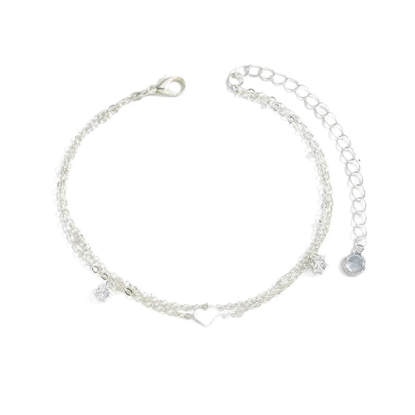 Women's Stainless Steel Double Layer Geometric Snake Bone Rice Bead Anklet Simple Elegant Casual Foot Jewelry