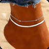 Women's Stainless Steel Double Layer Geometric Snake Bone Rice Bead Anklet Simple Elegant Casual Foot Jewelry