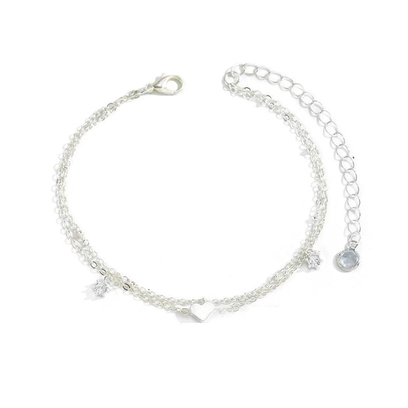 Women's Stainless Steel Double Layer Geometric Snake Bone Rice Bead Anklet Simple Elegant Casual Foot Jewelry