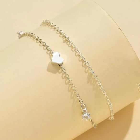 Women's Stainless Steel Double Layer Geometric Snake Bone Rice Bead Anklet Simple Elegant Casual Foot Jewelry
