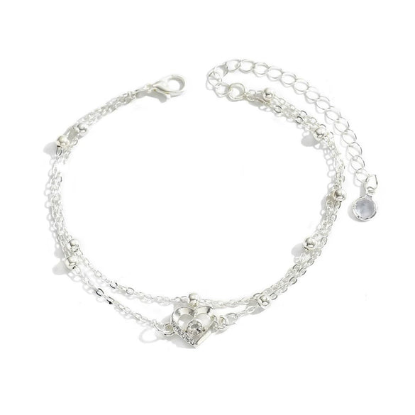 Women's Stainless Steel Double Layer Geometric Snake Bone Rice Bead Anklet Simple Elegant Casual Foot Jewelry
