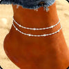 Women's Stainless Steel Double Layer Geometric Snake Bone Rice Bead Anklet Simple Elegant Casual Foot Jewelry