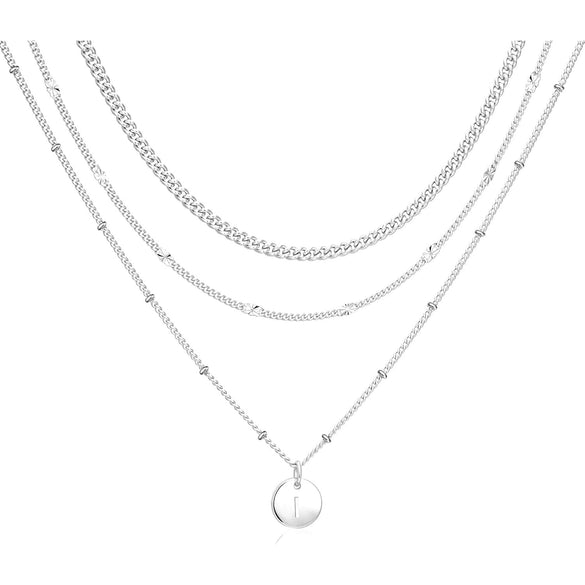 Women's Stainless Steel Double Layer Initial Disc Pendant Necklace With Letter Design Electroplated Casual Jewelry