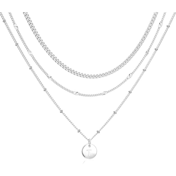 Women's Stainless Steel Double Layer Initial Disc Pendant Necklace With Letter Design Electroplated Casual Jewelry