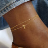 Women’s Stainless Steel Double Layer Letter Anklet With Millet Beads And Gold Tone Finish Simple Fashion Foot Jewelry