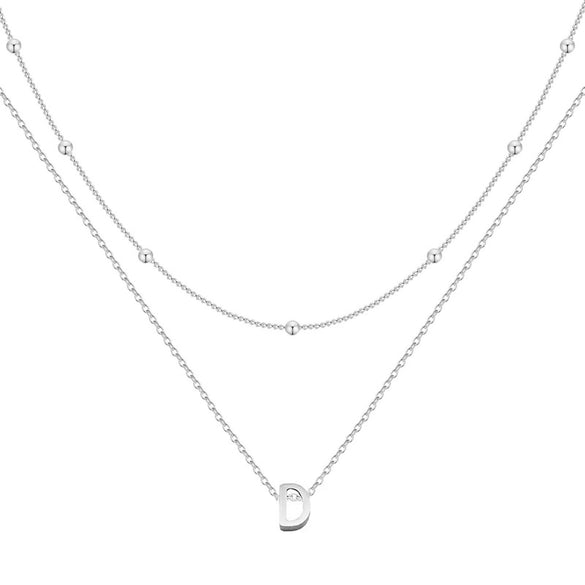 Women's Stainless Steel Double Layer Letter Pendant Clavicle Necklace Electroplated Light Luxury Layered Chain