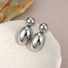 Women's Stainless Steel Double Teardrop Dangle Earrings With Smooth Geometric Oval Bean Shape And Two Tone Electroplated Minimalist Fashion Design