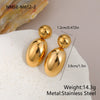 Women's Stainless Steel Double Teardrop Dangle Earrings With Smooth Geometric Oval Bean Shape And Two Tone Electroplated Minimalist Fashion Design