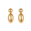 Women's Stainless Steel Double Teardrop Dangle Earrings With Smooth Geometric Oval Bean Shape And Two Tone Electroplated Minimalist Fashion Design