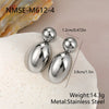 Women's Stainless Steel Double Teardrop Dangle Earrings With Smooth Geometric Oval Bean Shape And Two Tone Electroplated Minimalist Fashion Design