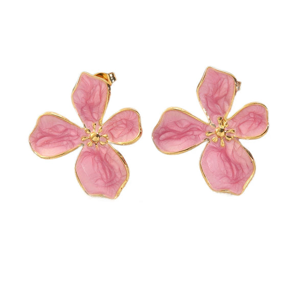 Women's Stainless Steel Drip Oil Flower And Butterfly Geometric Earrings With Petal Design Western Style Fashion Jewelry