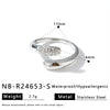 Women's Stainless Steel Drop Shape Geometric Open Ring With Rhinestone Inlay And 18K Vacuum Electroplated Finish