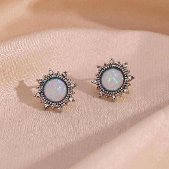 Women's Stainless Steel Earrings Bracelet Necklace Set With Round Sun Shape And Stars Sun And Moon Clouds Universe Patterns Electroplated