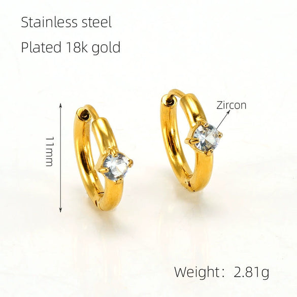 Women's 316L Stainless Steel Earrings 18K Gold Plated With Geometric Design Inlaid With Color Zircon