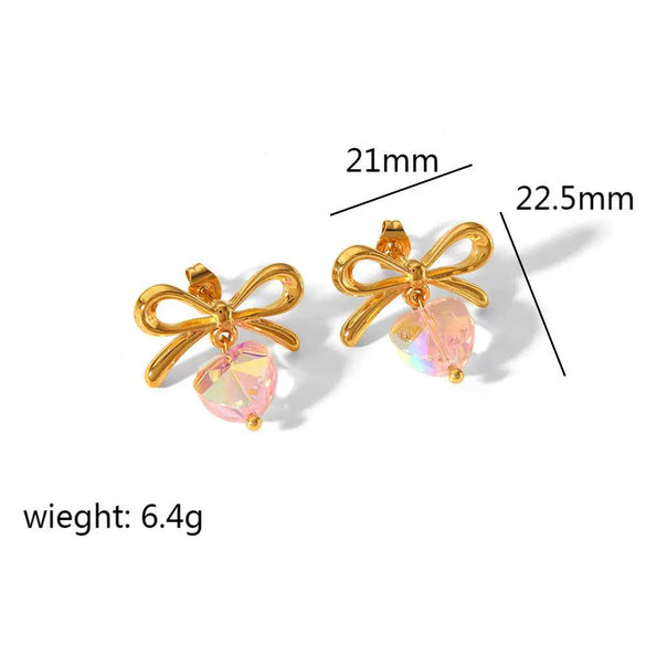 Women's Stainless Steel Earrings With Heart And Bow Pattern High Sense Style Electroplating Process