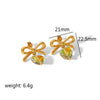 Women's Stainless Steel Earrings With Heart And Bow Pattern High Sense Style Electroplating Process